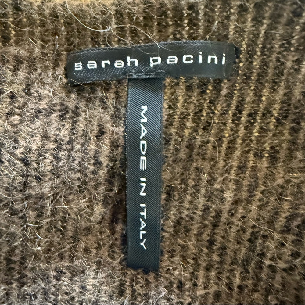 SARAH PACINI Brown Jacquard Poncho Sweater Long Sleeve Merino Wool Mohair O/S - Picture 10 of 11